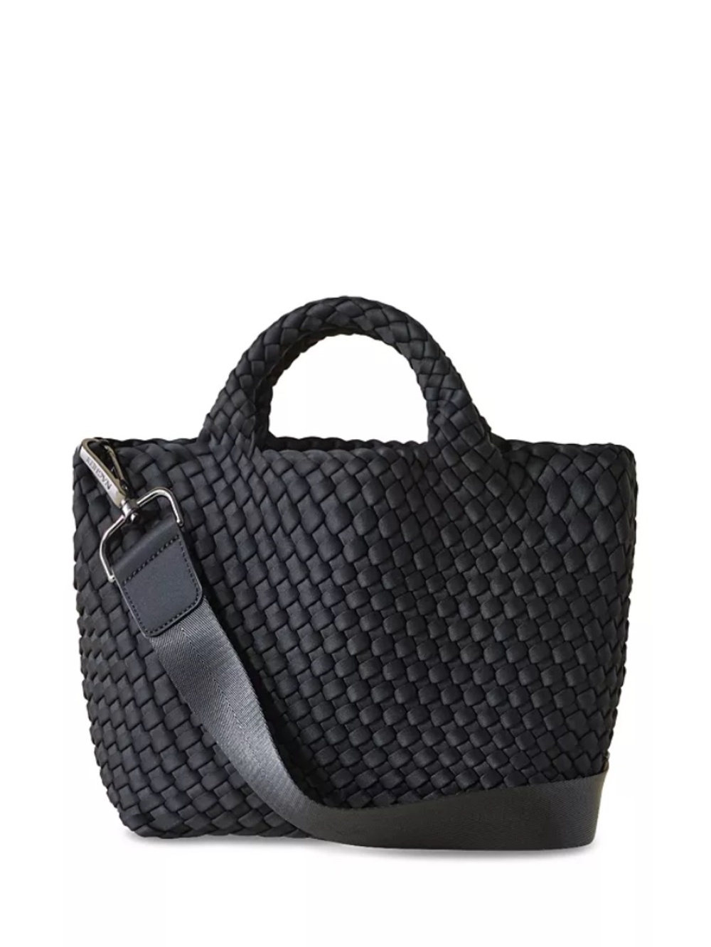 Naghedi St Barths Small Black Woven Neoprene Tote Crossbody Bag Pouch